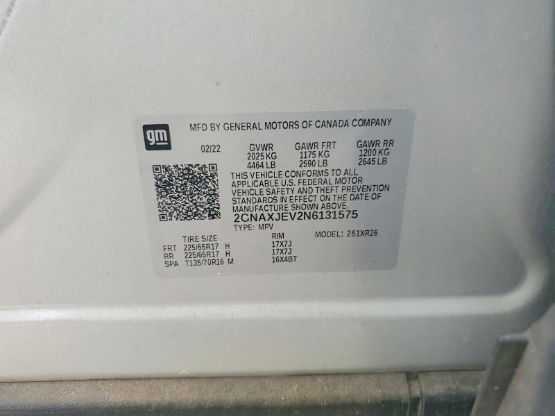 52584046 :رقم المزاد ، 2GNAXJEV2N6131575 vin ، 2022 Chevrolet Equinox مزاد بيع