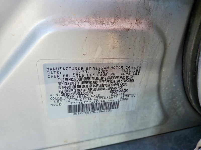 53553826 :رقم المزاد ، 3N1CP5BV9LL562701 vin ، 2020 Nissan Kicks مزاد بيع