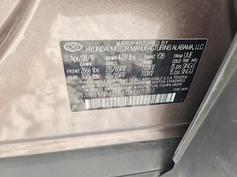 54313556 :رقم المزاد ، 5NMS33AD4KH111253 vin ، 2019 Hyundai Santa Fe مزاد بيع