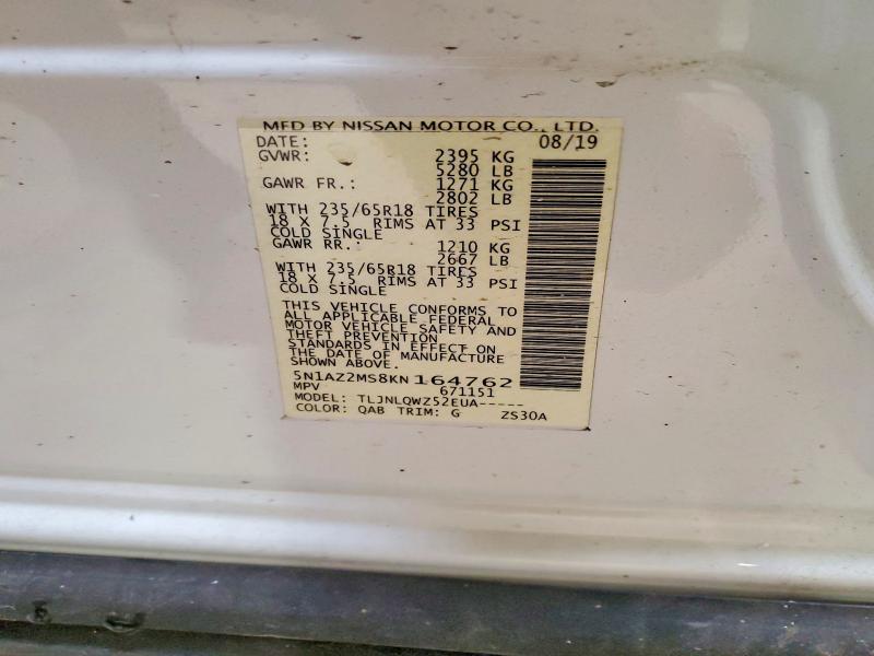 Продажа на аукционе авто 2019 Nissan Murano, vin: 5N1AZ2MS8KN164762, номер лота: 53018046