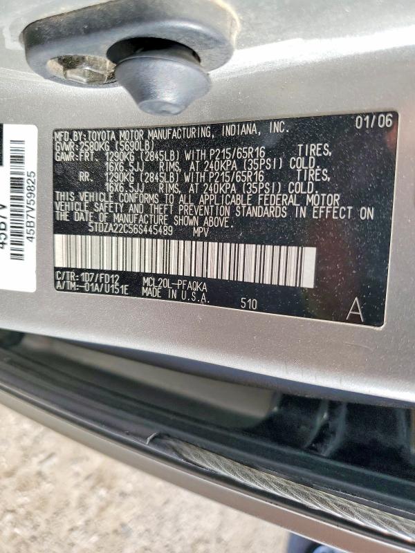Aukcja sprzedaży 2006 Toyota Sienna, vin: 5TDZA22C56S445489, numer aukcji: 53802866