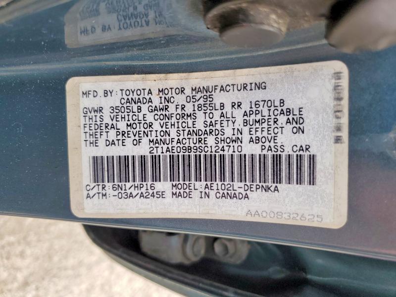 Aukcja sprzedaży 1995 Toyota Corolla, vin: 2T1AE09B9SC124710, numer aukcji: 53922186