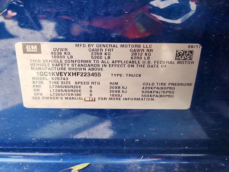 54423996 :رقم المزاد ، 1GC1KVEYXHF223455 vin ، 2017 Chevrolet Silverado مزاد بيع