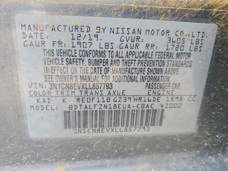 Продаж на аукціоні авто 2020 Nissan Versa, vin: 3N1CN8EVXLL857793, номер лоту: 52760196