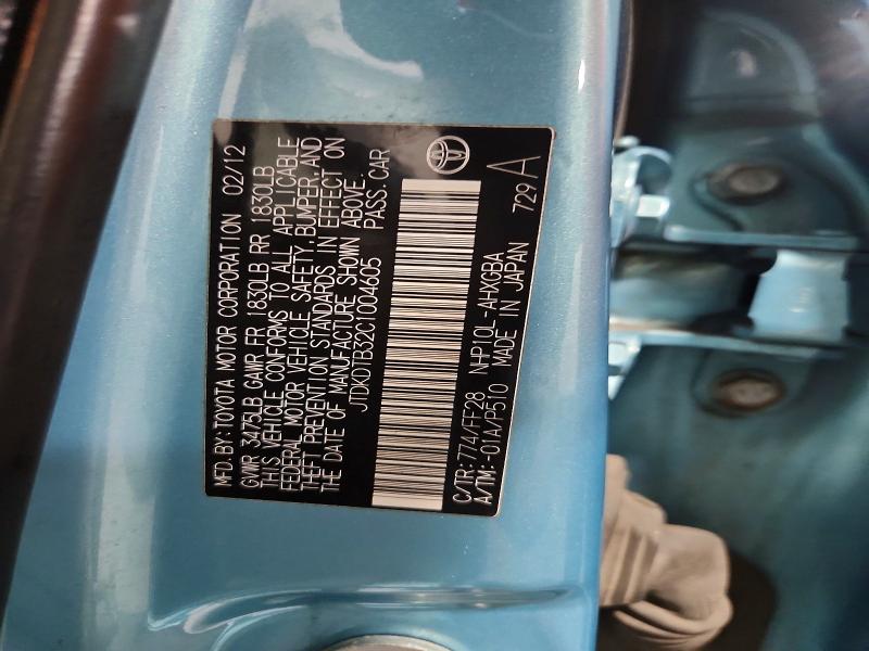 2012 Toyota Prius C მანქანა იყიდება აუქციონზე, vin: JTDKDTB32C1004605, აუქციონის ნომერი: 51804956