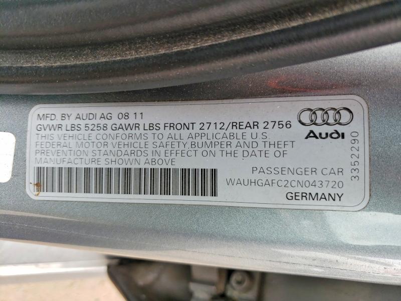 52227436 :رقم المزاد ، WAUHGAFC2CN043720 vin ، 2012 Audi A6 مزاد بيع