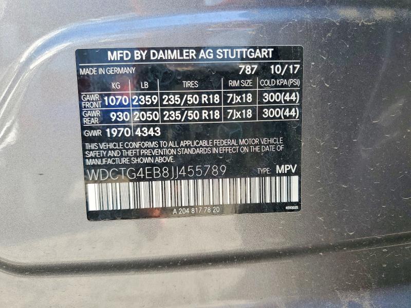 Aukcja sprzedaży 2018 Mercedes-benz Gla, vin: WDCTG4EB8JJ455789, numer aukcji: 53641936
