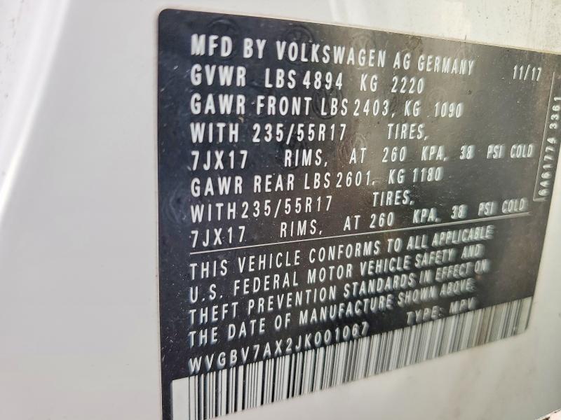 53657896 :رقم المزاد ، WVGBV7AX2JK001067 vin ، 2018 Volkswagen Tiguan Limited مزاد بيع