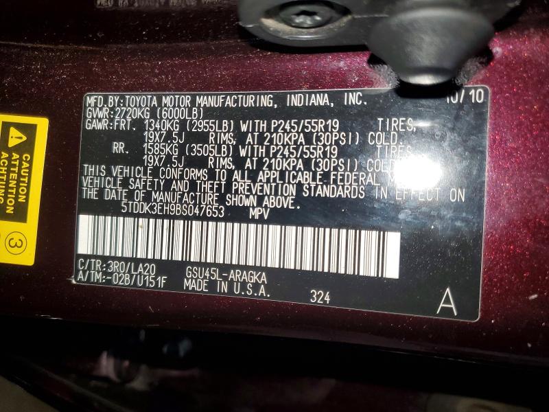 Aukcja sprzedaży 2011 Toyota Highlander, vin: 5TDDK3EH9BS047653, numer aukcji: 54792976