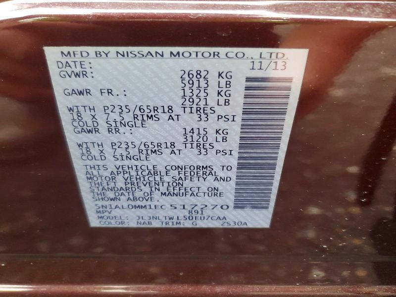 Aukcja sprzedaży 2014 Infiniti Qx60, vin: 5N1AL0MM1EC517270, numer aukcji: 53103286