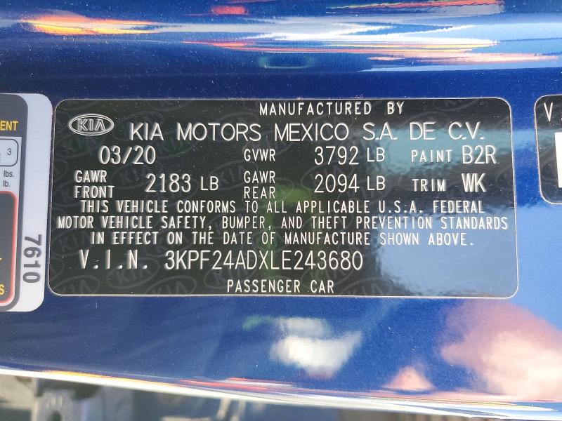 Продаж на аукціоні авто 2020 Kia Forte, vin: 3KPF24ADXLE243680, номер лоту: 55063166