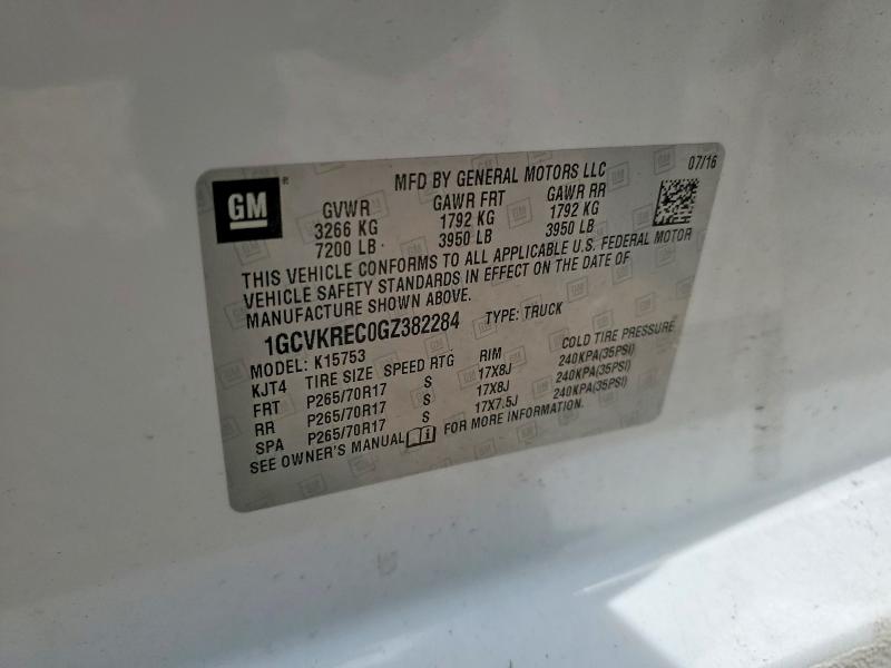 Продаж на аукціоні авто 2016 Chevrolet Silverado, vin: 1GCVKREC0GZ382284, номер лоту: 54875396