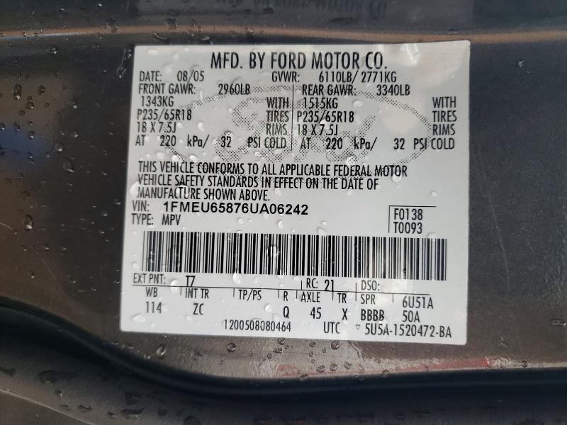 Aukcja sprzedaży 2006 Ford Explorer, vin: 1FMEU65876UA06242, numer aukcji: 54594996