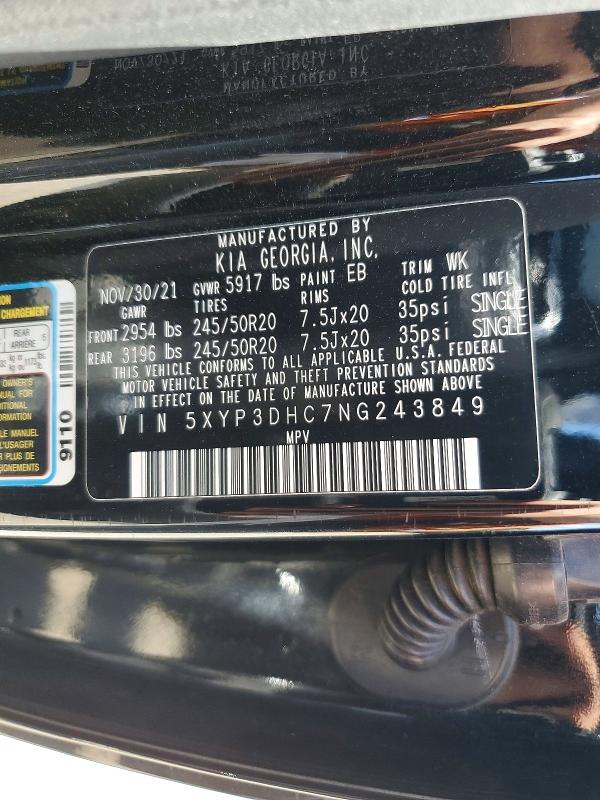 54273576 :رقم المزاد ، 5XYP3DHC7NG243849 vin ، 2022 Kia Telluride مزاد بيع