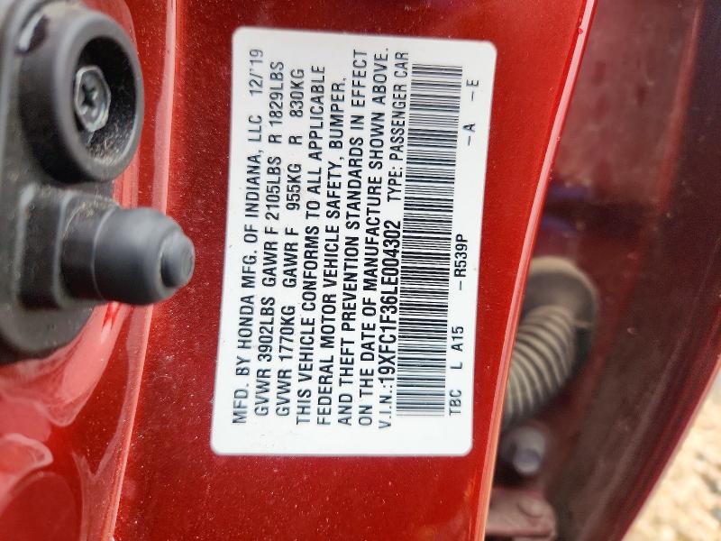 54169856 :رقم المزاد ، 19XFC1F36LE004302 vin ، 2020 Honda Civic مزاد بيع