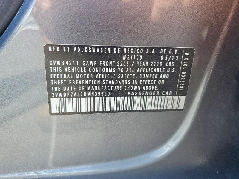 53928626 :رقم المزاد ، 3VWDP7AJ2DM439990 vin ، 2013 Volkswagen Jetta مزاد بيع
