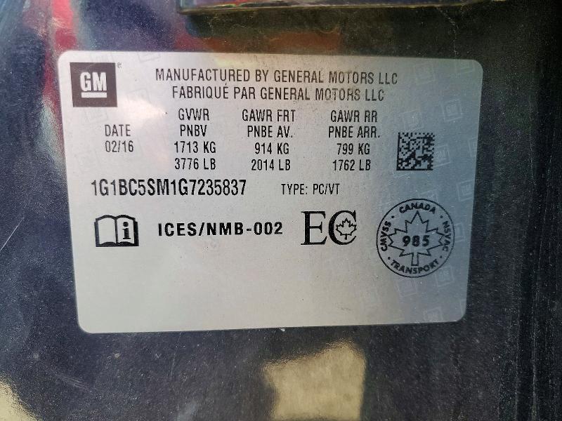 Aukcja sprzedaży 2016 Chevrolet Cruze, vin: 1G1BC5SM1G7235837, numer aukcji: 54417716