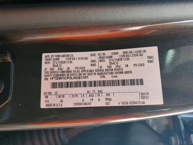 2020 Ford F150 მანქანა იყიდება აუქციონზე, vin: 1FTEW1CP3LKD61301, აუქციონის ნომერი: 55211616