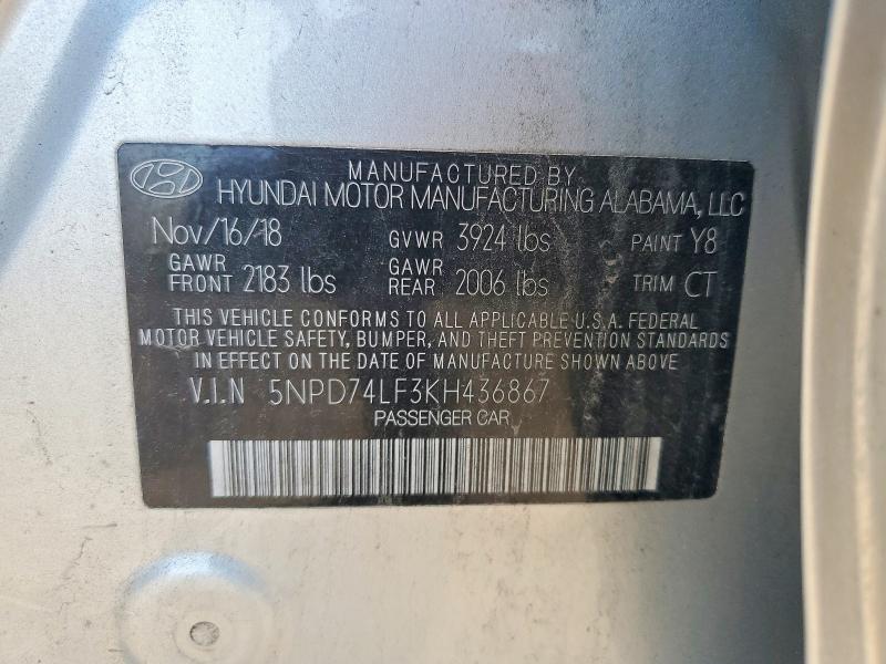 Продажа на аукционе авто 2019 Hyundai Elantra, vin: 5NPD74LF3KH436867, номер лота: 55672466
