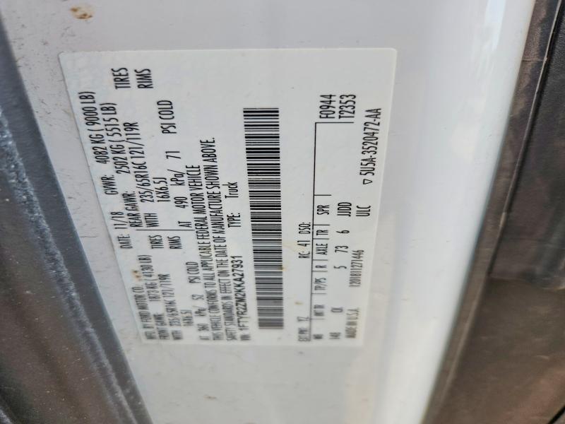 2019 Ford Transit მანქანა იყიდება აუქციონზე, vin: 1FTYR2ZM2KKA27931, აუქციონის ნომერი: 53799236