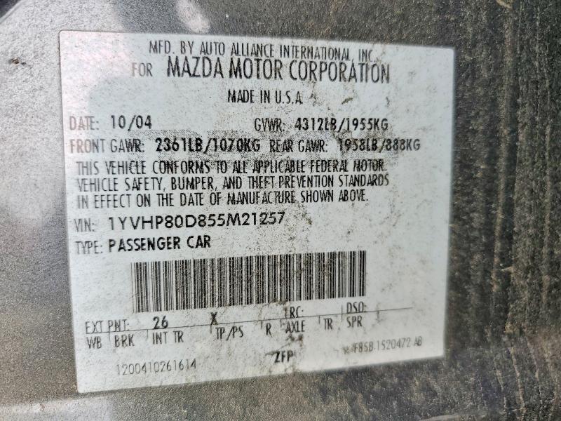 Aukcja sprzedaży 2005 Mazda 6, vin: 1YVHP80D855M21257, numer aukcji: 54181496