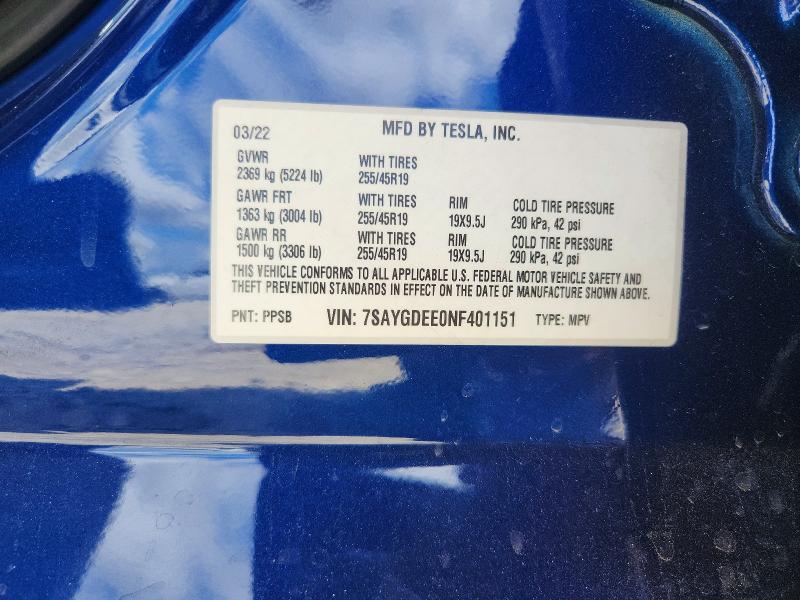 Aukcja sprzedaży 2022 Tesla Model Y, vin: 7SAYGDEE0NF401151, numer aukcji: 55193716