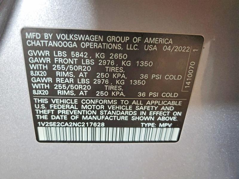 Aukcja sprzedaży 2022 Volkswagen Atlas Cross Sport, vin: 1V2SE2CA2NC217628, numer aukcji: 52943296