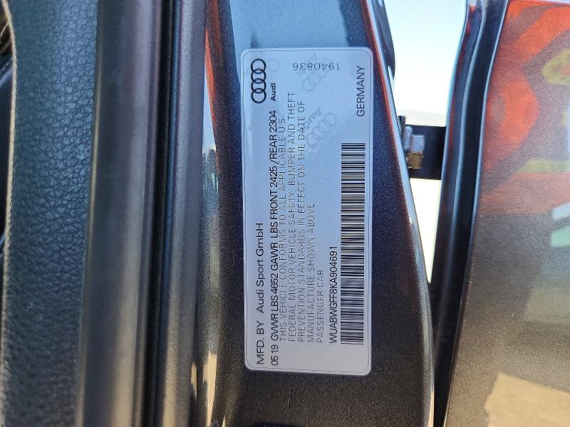 Auction sale of the 2019 Audi Rs3, vin: WUABWGFF8KA904691, lot number: 51911486