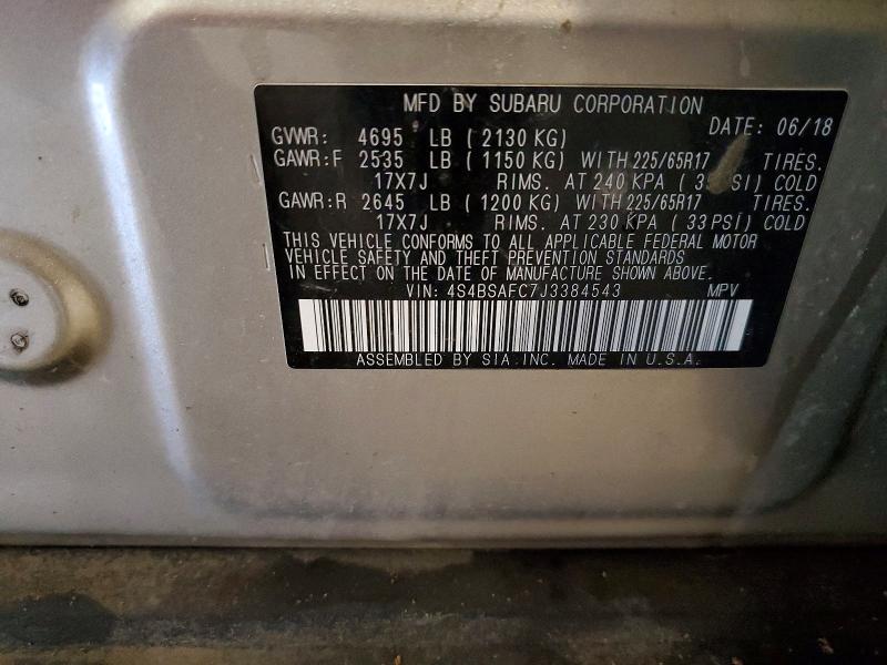 54723726 :رقم المزاد ، 4S4BSAFC7J3384543 vin ، 2018 Subaru Outback مزاد بيع