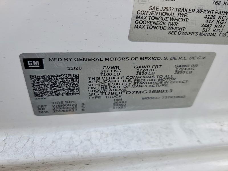 Продаж на аукціоні авто 2021 Gmc Sierra, vin: 3GTU9DED7MG168813, номер лоту: 53175446