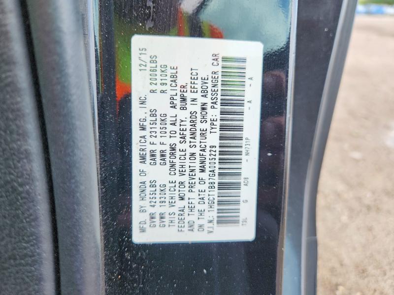 Продаж на аукціоні авто 2016 Honda Accord, vin: 1HGCT1B87GA005229, номер лоту: 55147526