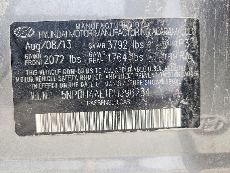 54038946 :رقم المزاد ، 5NPDH4AE1DH396234 vin ، 2013 Hyundai Elantra مزاد بيع