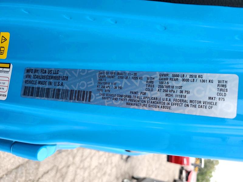 Продажа на аукционе авто 2021 Jeep Wrangler Unlimited, vin: 1C4HJXEGXMW601028, номер лота: 53996546