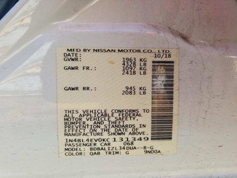 Aukcja sprzedaży 2019 Nissan Altima, vin: 1N4BL4EV0KC131349, numer aukcji: 52495936