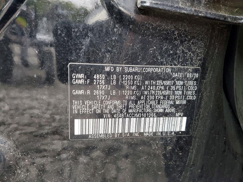 Aukcja sprzedaży 2021 Subaru Outback, vin: 4S4BTACCXM3101266, numer aukcji: 53522376