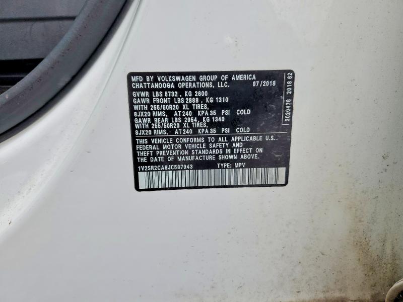 Продажа на аукционе авто 2018 Volkswagen Atlas, vin: 1V2SR2CA9JC587943, номер лота: 53041486