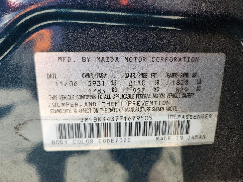 Aukcja sprzedaży 2007 Mazda 3, vin: JM1BK343771679505, numer aukcji: 53725616