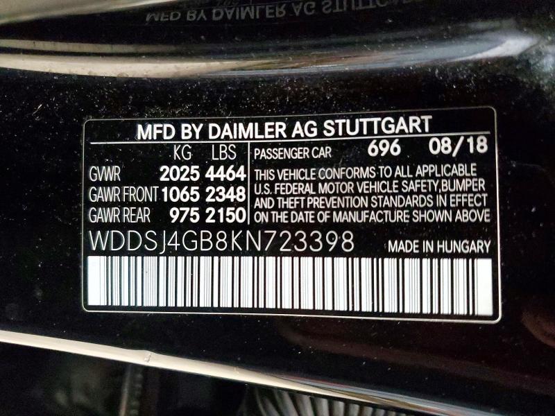 2019 Mercedes-benz Cla მანქანა იყიდება აუქციონზე, vin: WDDSJ4GB8KN723398, აუქციონის ნომერი: 52242396
