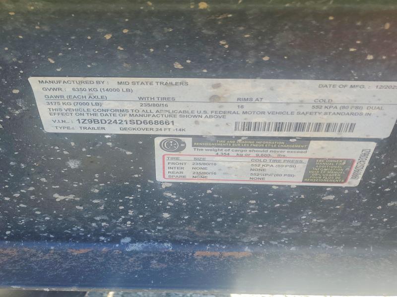 Продажа на аукционе авто 2025 Midstate Unknown, vin: 1Z9BD2421SD668661, номер лота: 54303496
