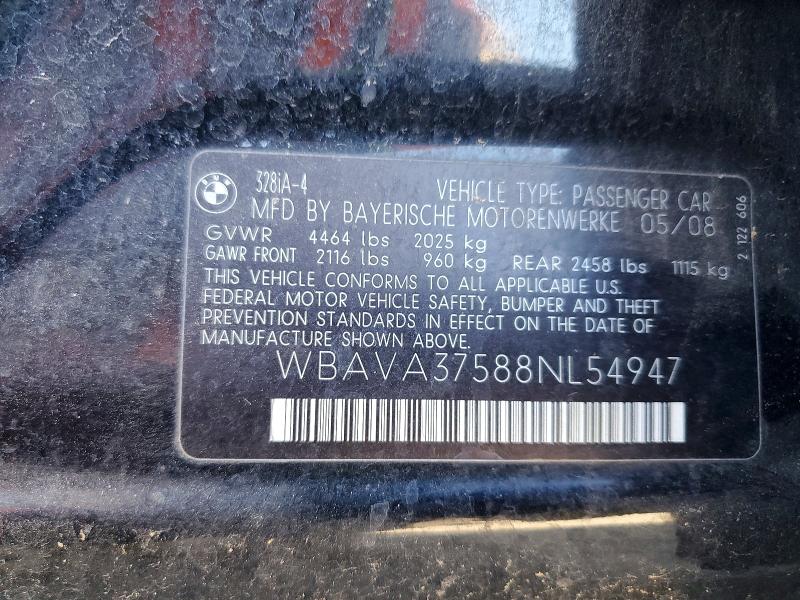 Продаж на аукціоні авто 2008 Bmw 328, vin: WBAVA37588NL54947, номер лоту: 53829436