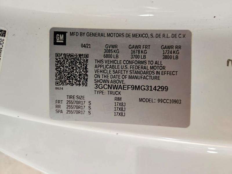 Продажа на аукционе авто 2021 Chevrolet Silverado, vin: 3GCNWAEF9MG314299, номер лота: 54022086