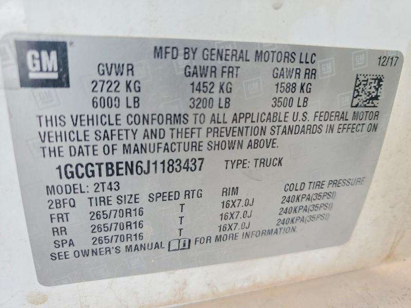 Продажа на аукционе авто 2018 Chevrolet Colorado, vin: 1GCGTBEN6J1183437, номер лота: 53765266