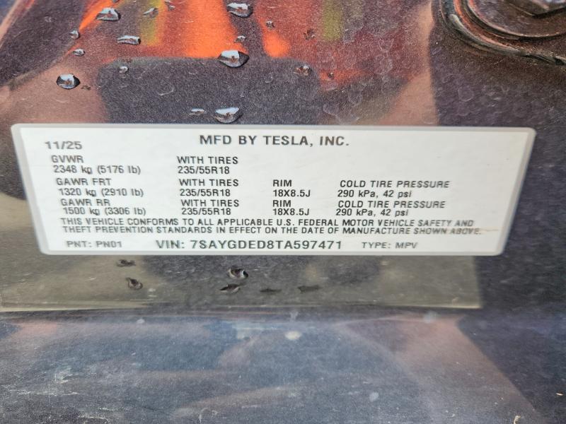 2026 Tesla Model Y მანქანა იყიდება აუქციონზე, vin: 7SAYGDED8TA597471, აუქციონის ნომერი: 52555746