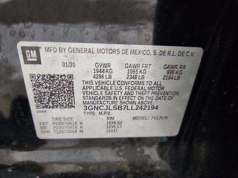 55181516 :رقم المزاد ، 3GNCJLSB7LL242194 vin ، 2020 Chevrolet Trax مزاد بيع