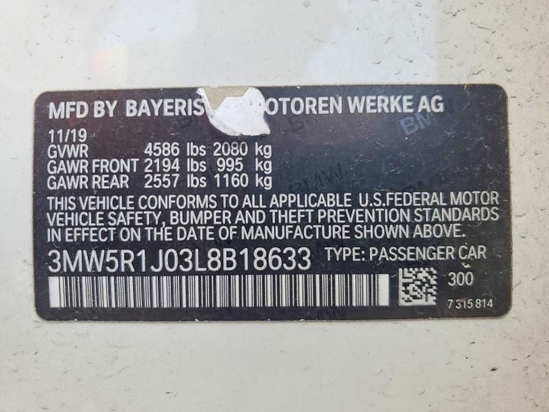 Aukcja sprzedaży 2020 Bmw 330i, vin: 3MW5R1J03L8B18633, numer aukcji: 54231696