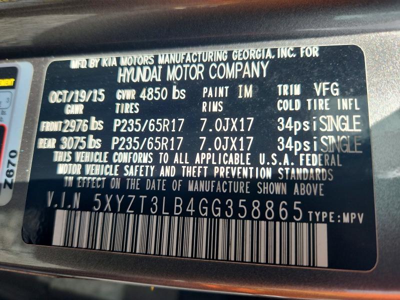 Aukcja sprzedaży 2016 Hyundai Santa Fe Sport, vin: 5XYZT3LB4GG358865, numer aukcji: 53991226