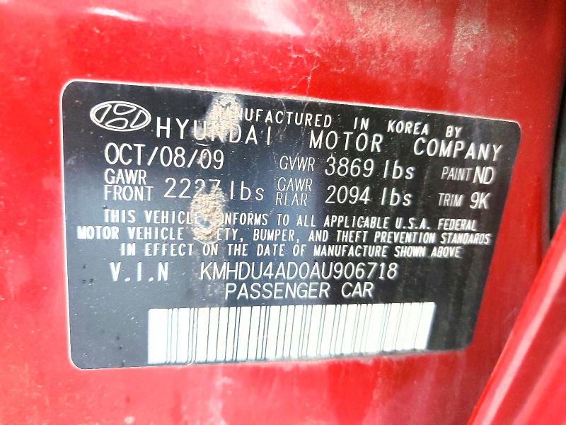 2010 Hyundai Elantra მანქანა იყიდება აუქციონზე, vin: KMHDU4AD0AU906718, აუქციონის ნომერი: 55063716