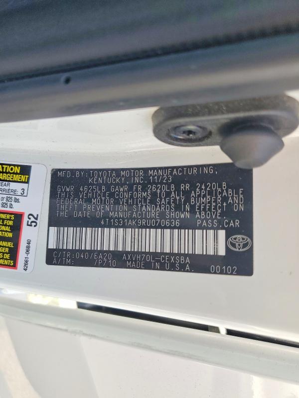 Продаж на аукціоні авто 2024 Toyota Camry Hybrid, vin: 4T1S31AK9RU070636, номер лоту: 54472336