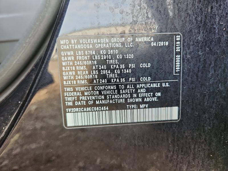 Aukcja sprzedaży 2019 Volkswagen Atlas, vin: 1V2DR2CA9KC562454, numer aukcji: 54695686