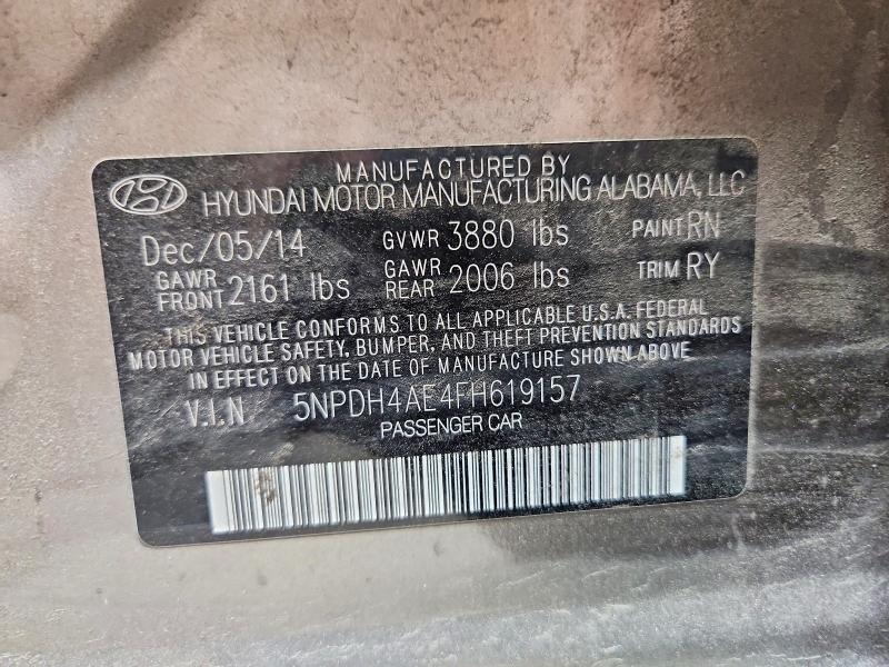 Aukcja sprzedaży 2015 Hyundai Elantra, vin: 5NPDH4AE4FH619157, numer aukcji: 53715766